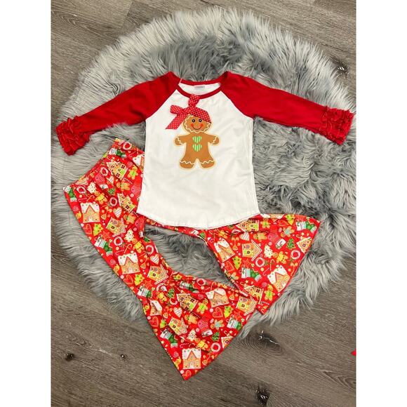 Gingerbread Bell Bottom Set‎ Boutique Christmas Set 12/18month - Picture 1 of 1